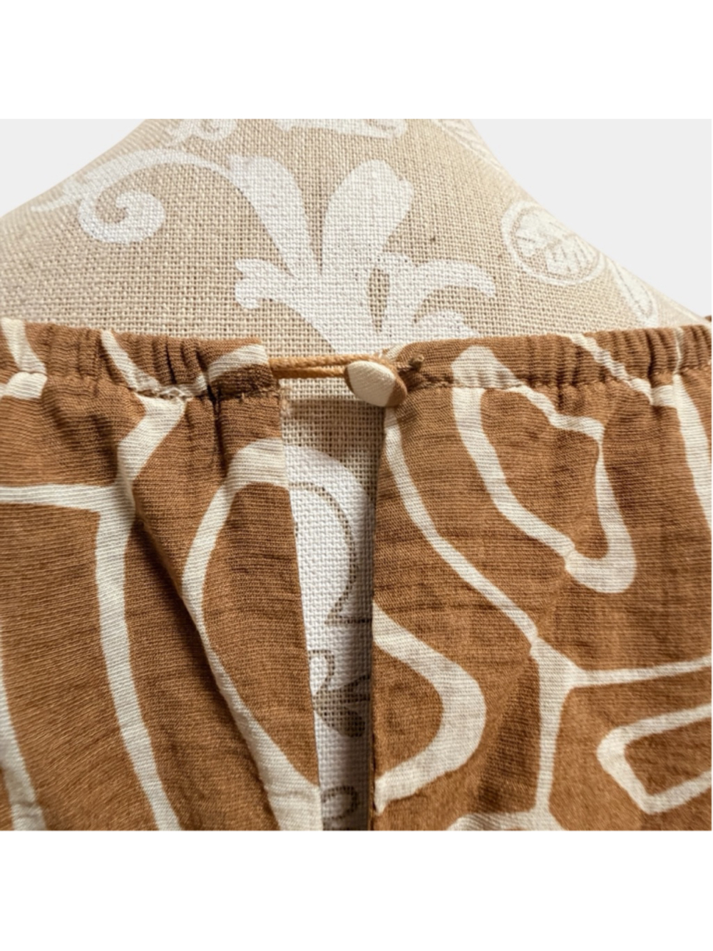 Boho Cutout Mini Dress Brown Abstract Print Puff Sleeve Festival L - Picture 11 of 16